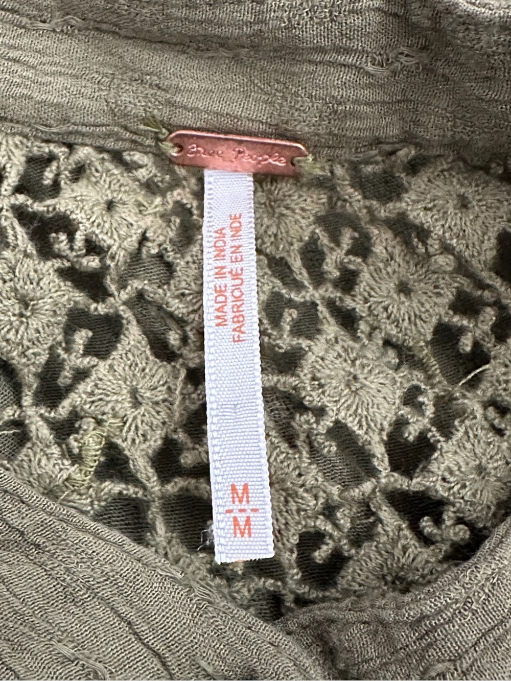 Free People The Best Olive Crochet Lace Button Down Boho Festival Blouse Medium - Picture 8 of 10